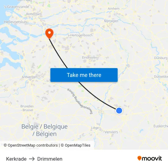 Kerkrade to Drimmelen map