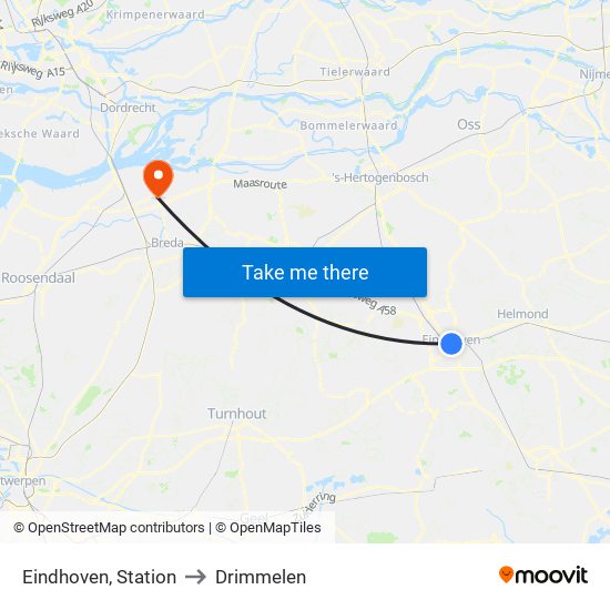 Eindhoven, Station to Drimmelen map