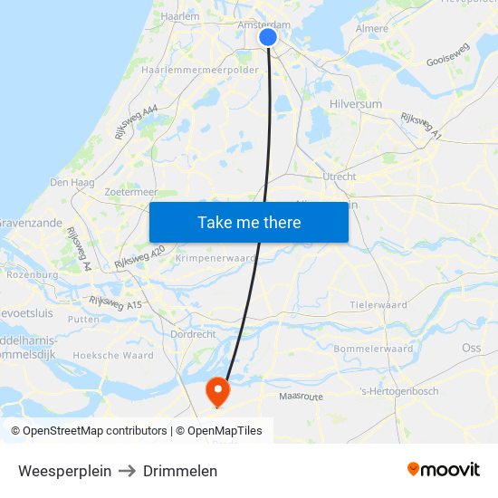 Weesperplein to Drimmelen map