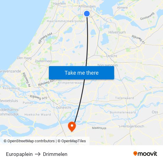 Europaplein to Drimmelen map