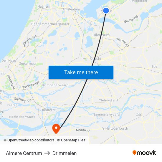 Almere Centrum to Drimmelen map