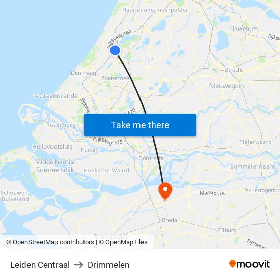 Leiden Centraal to Drimmelen map