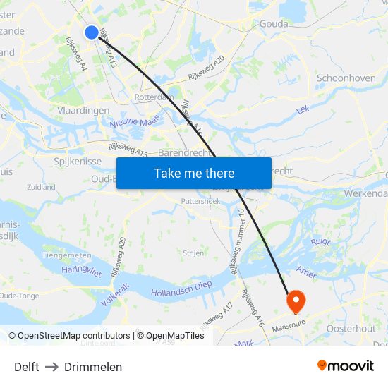 Delft to Drimmelen map