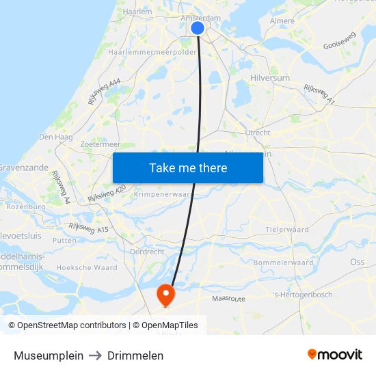 Museumplein to Drimmelen map