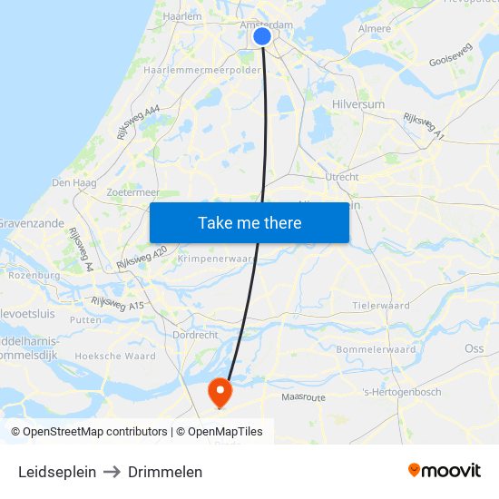 Leidseplein to Drimmelen map