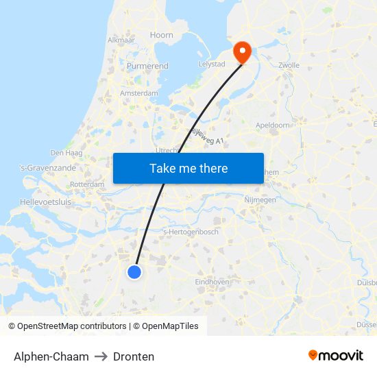 Alphen-Chaam to Dronten map