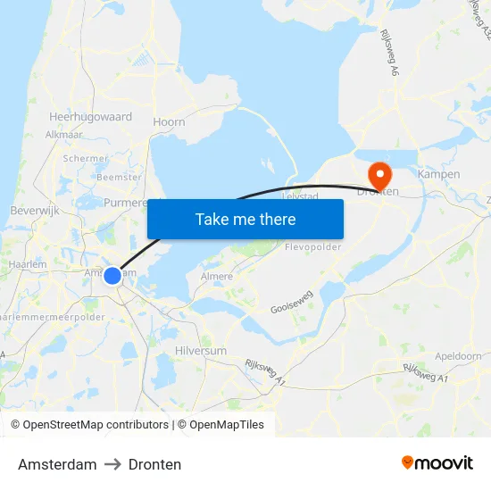 Amsterdam to Dronten map