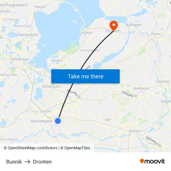 Bunnik to Dronten map