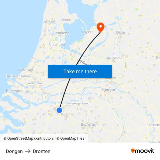 Dongen to Dronten map