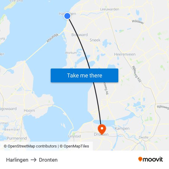 Harlingen to Dronten map