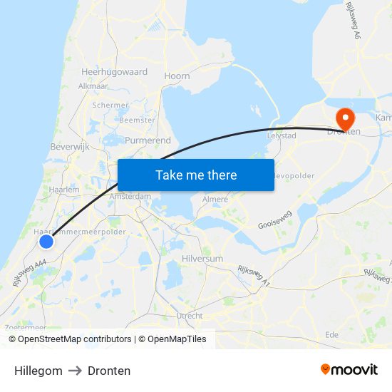 Hillegom to Dronten map