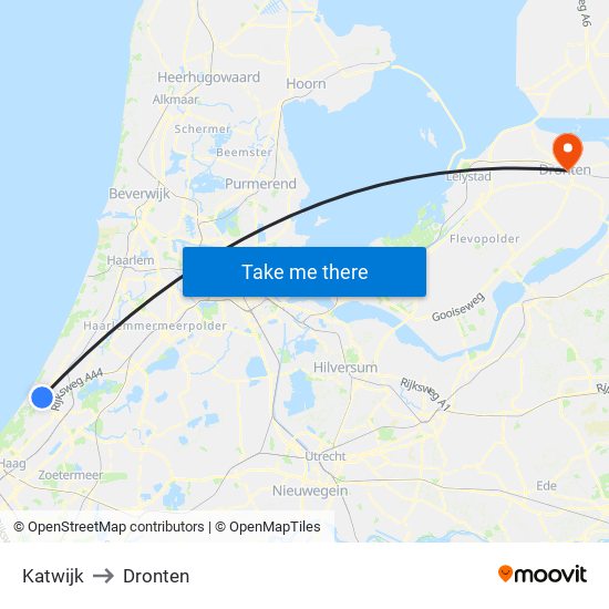 Katwijk to Dronten map