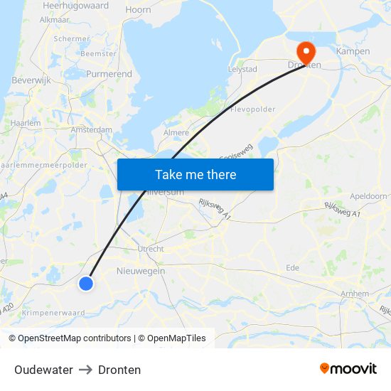 Oudewater to Dronten map