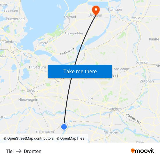 Tiel to Dronten map