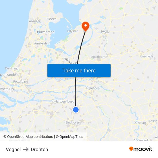 Veghel to Dronten map