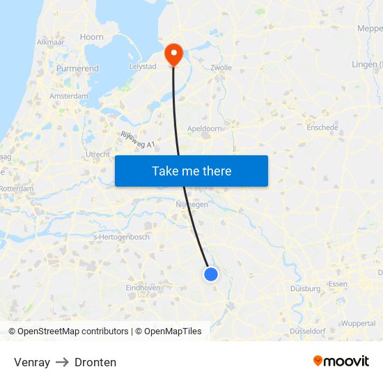 Venray to Dronten map