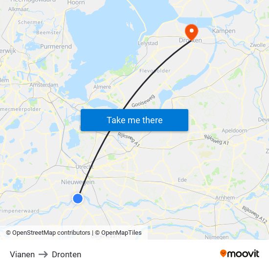 Vianen to Dronten map