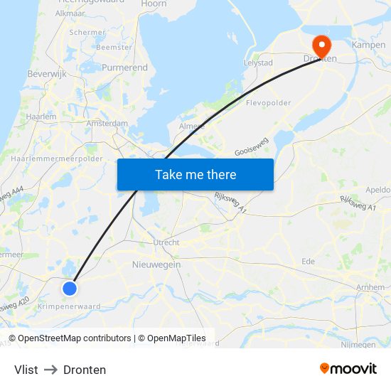 Vlist to Dronten map