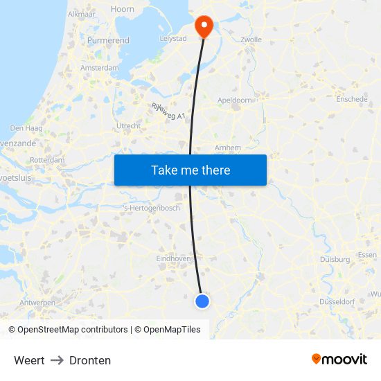 Weert to Dronten map