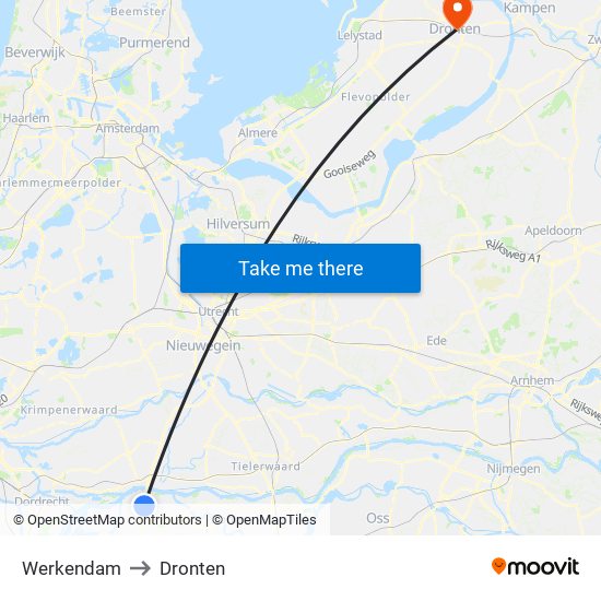 Werkendam to Dronten map