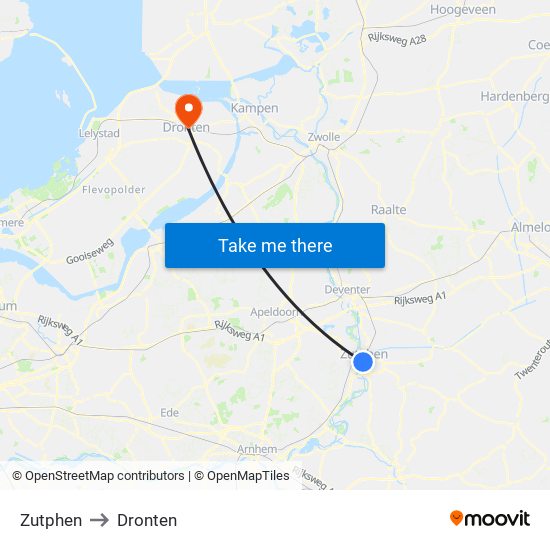 Zutphen to Dronten map