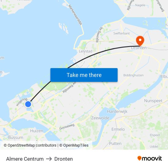 Almere Centrum to Dronten map