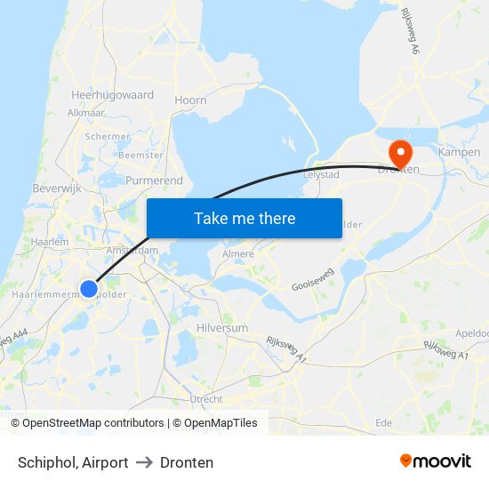 Schiphol, Airport to Dronten map