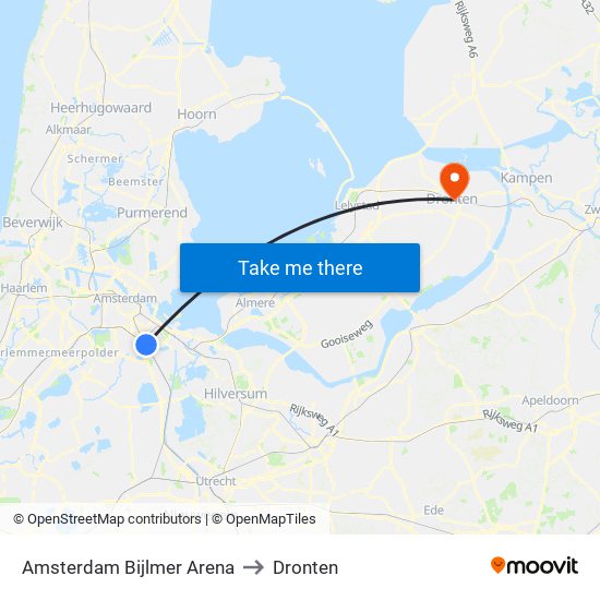 Amsterdam Bijlmer Arena to Dronten map
