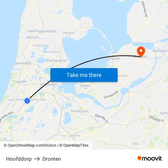 Hoofddorp to Dronten map