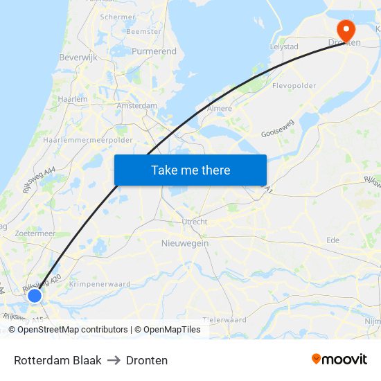 Rotterdam Blaak to Dronten map