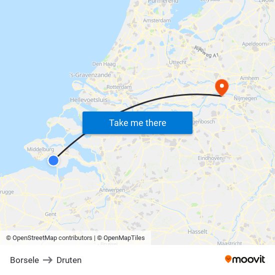 Borsele to Druten map