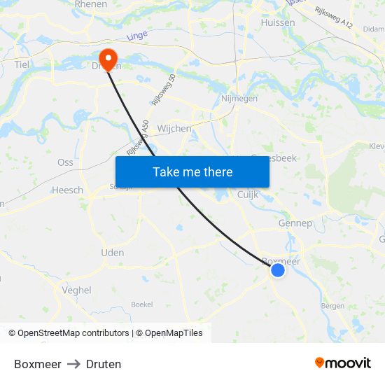 Boxmeer to Druten map