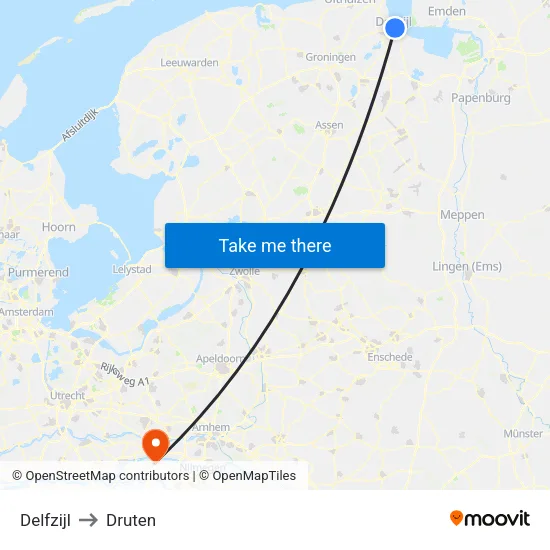 Delfzijl to Druten map