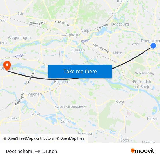 Doetinchem to Druten map