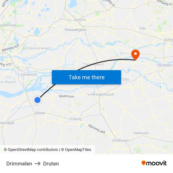 Drimmelen to Druten map