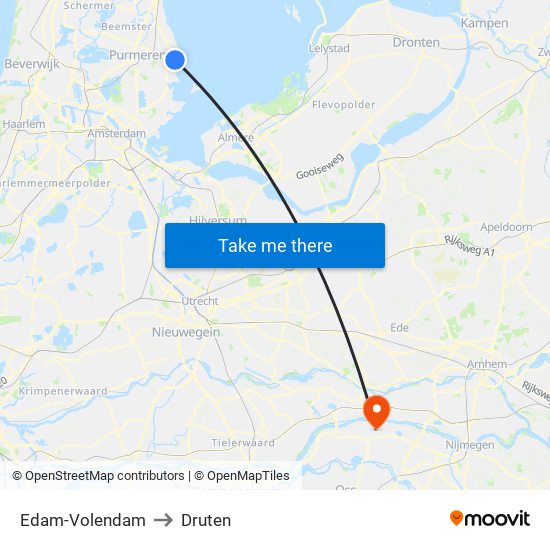 Edam-Volendam to Druten map