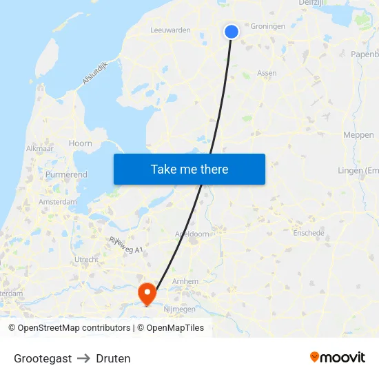 Grootegast to Druten map
