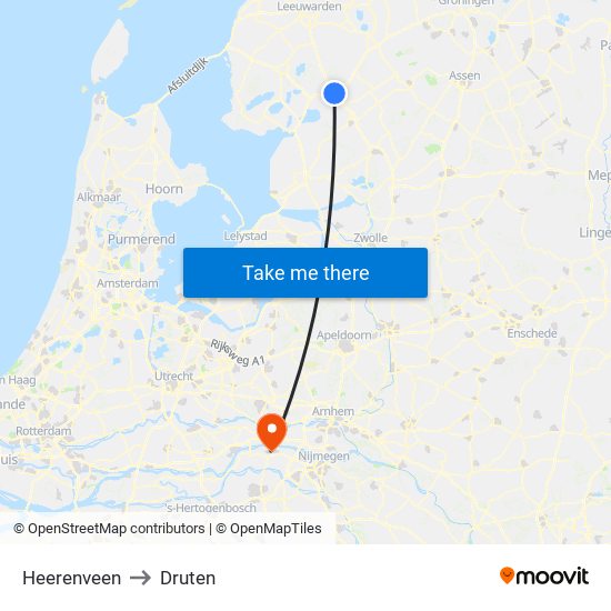 Heerenveen to Druten map