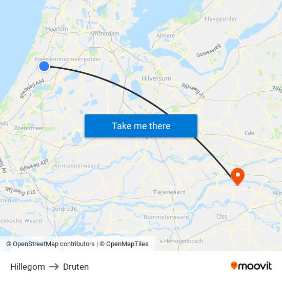 Hillegom to Druten map