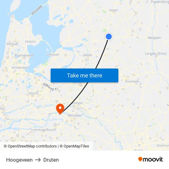 Hoogeveen to Druten map