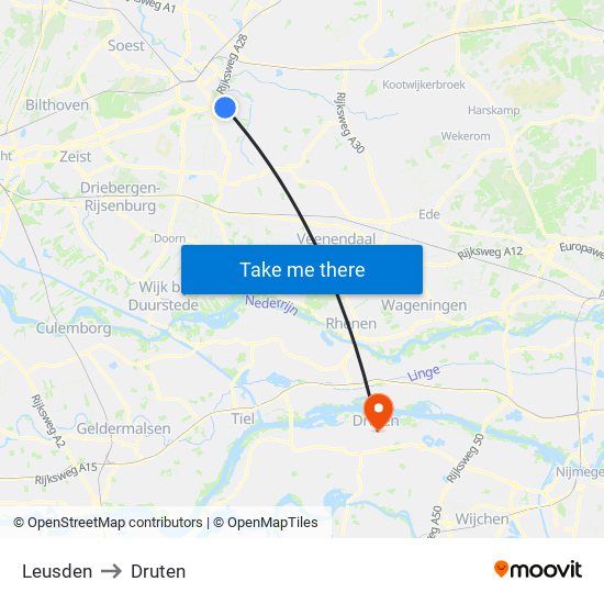 Leusden to Druten map