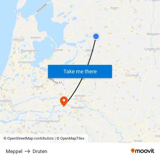 Meppel to Druten map