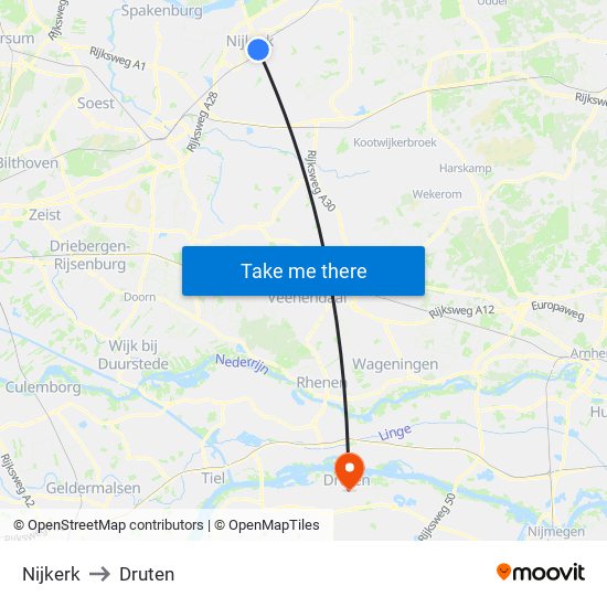 Nijkerk to Druten map