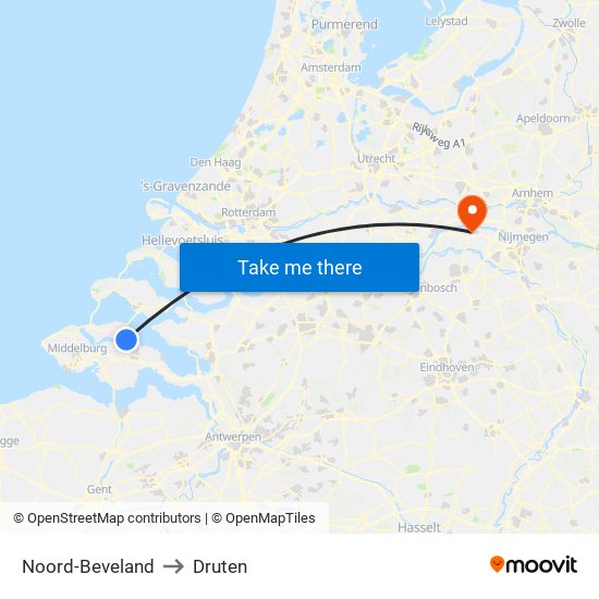 Noord-Beveland to Druten map