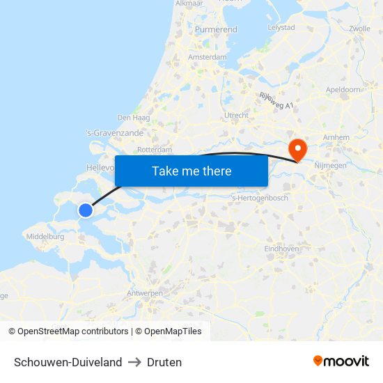 Schouwen-Duiveland to Druten map