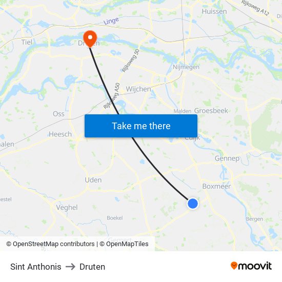 Sint Anthonis to Druten map