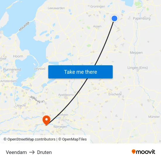Veendam to Druten map