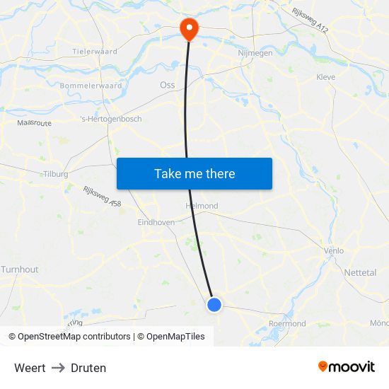 Weert to Druten map