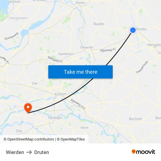 Wierden to Druten map