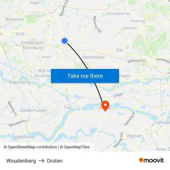 Woudenberg to Druten map